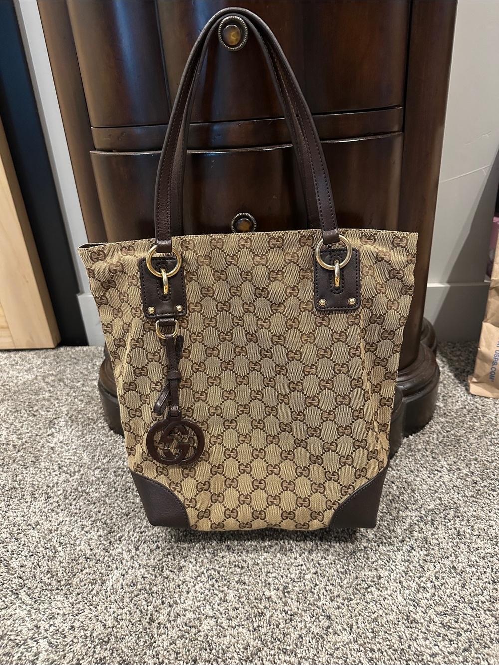 Gucci Beige & Brown Monogram Shoulder Tote